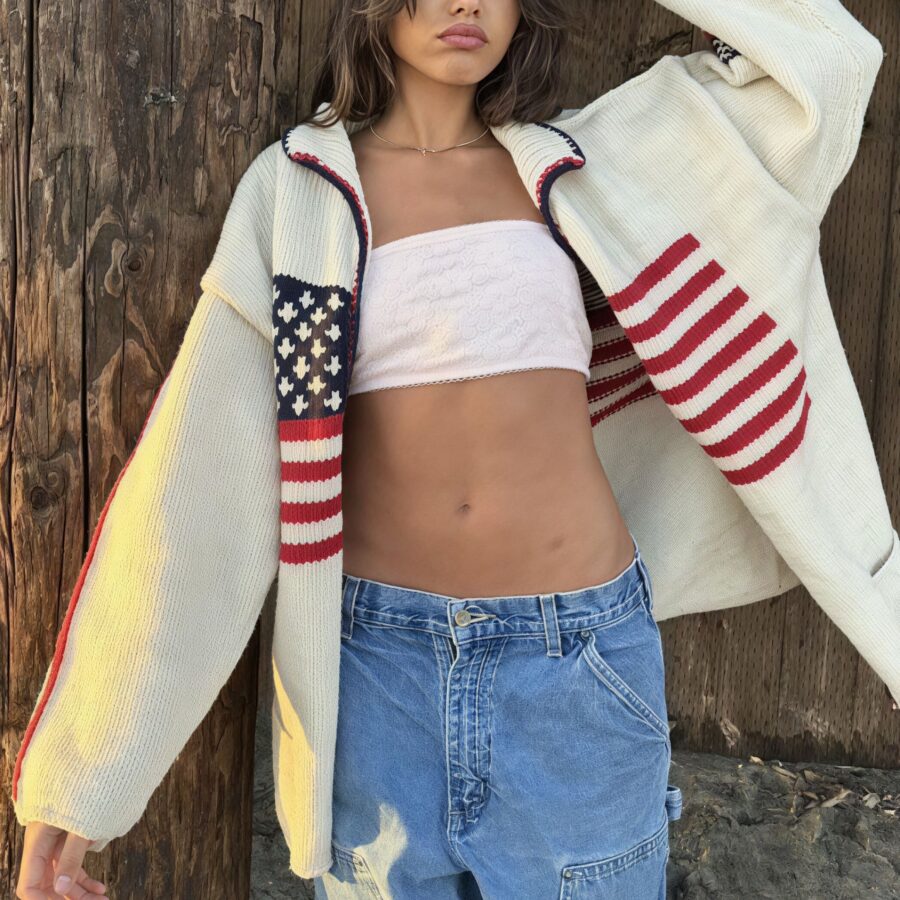 Warm Flag Print Stylish Knit Cardigan