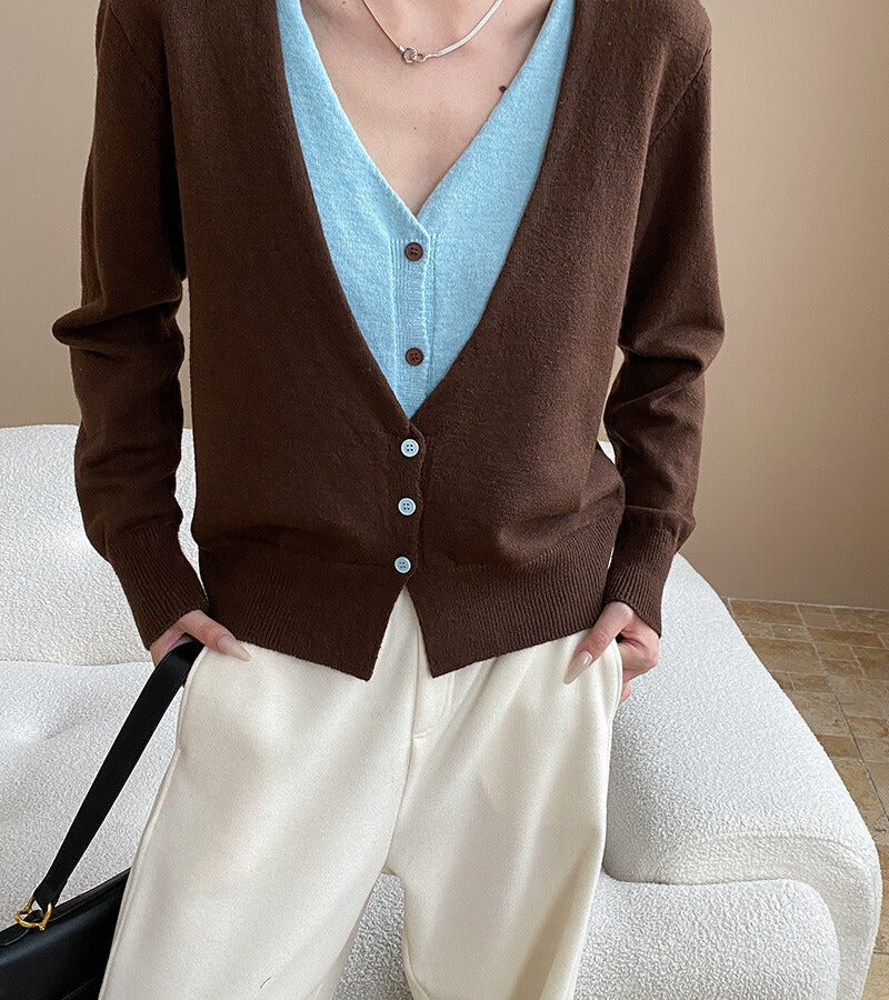Two-Tone V-Neck Cardigan